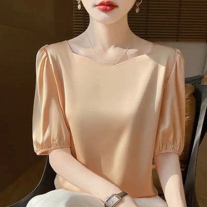 Temperament Summer Loose Top Diamond Collar New Loose.