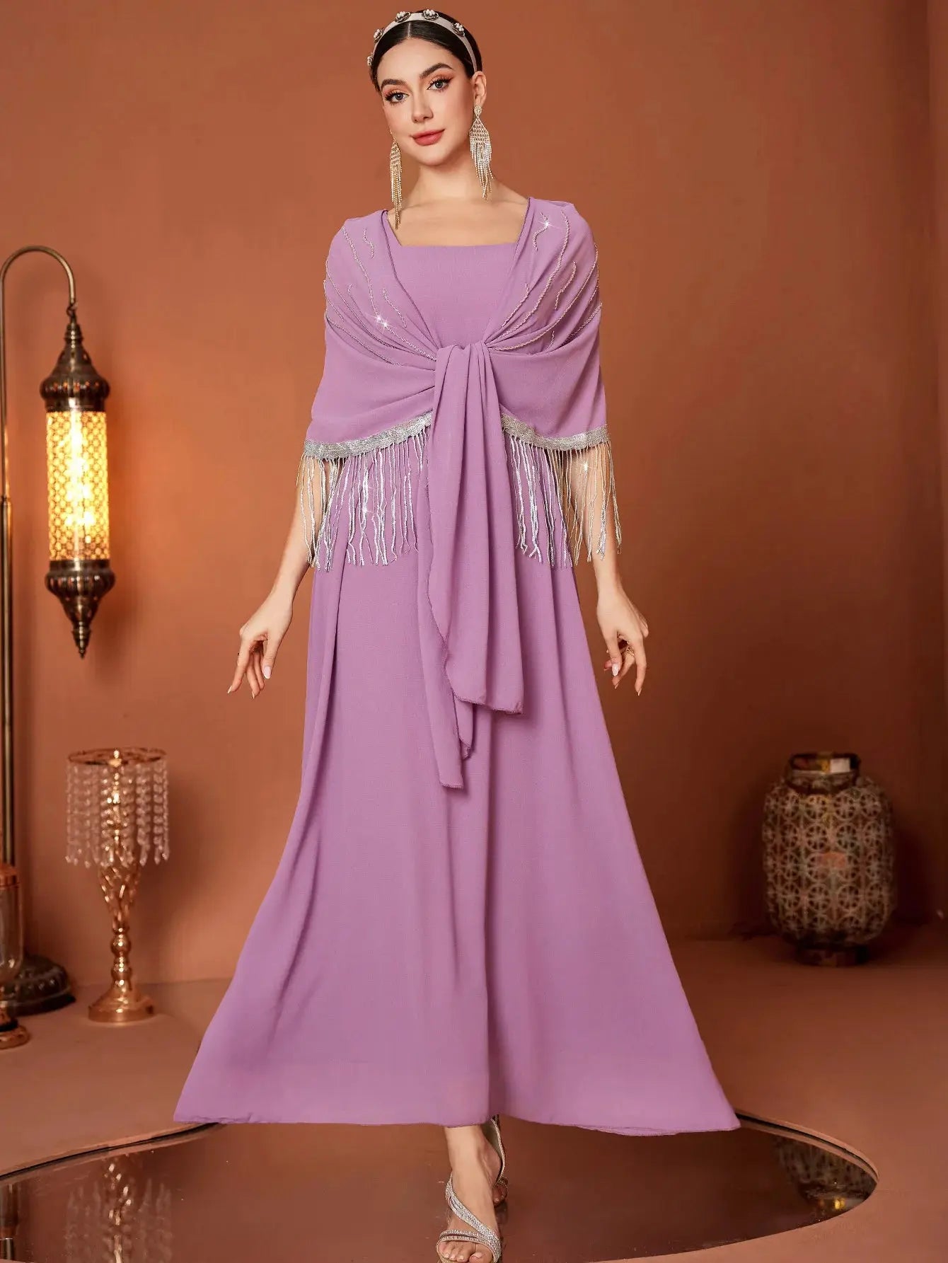 Eid Muslim Dress Women Abaya Tassel Fake 2.