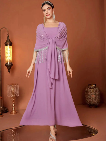 Eid Muslim Dress Women Abaya Tassel Fake 2.