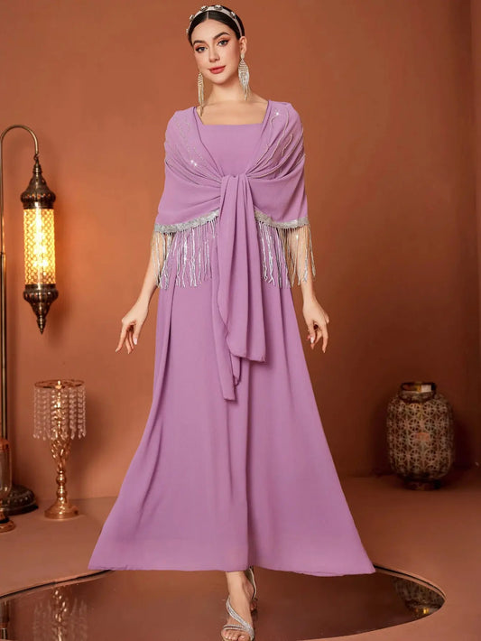 Eid Muslim Dress Women Abaya Tassel Fake 2.