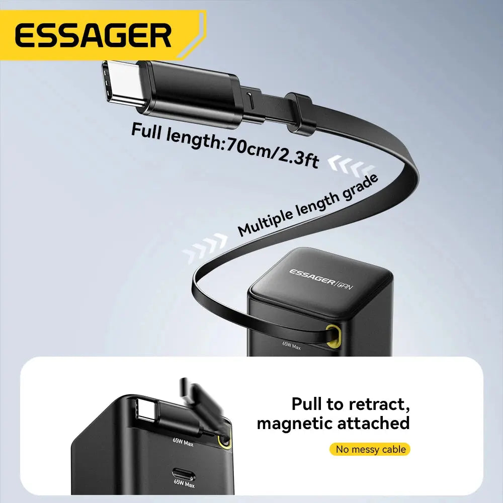 Essager 65W GaN Charger with Retractable.