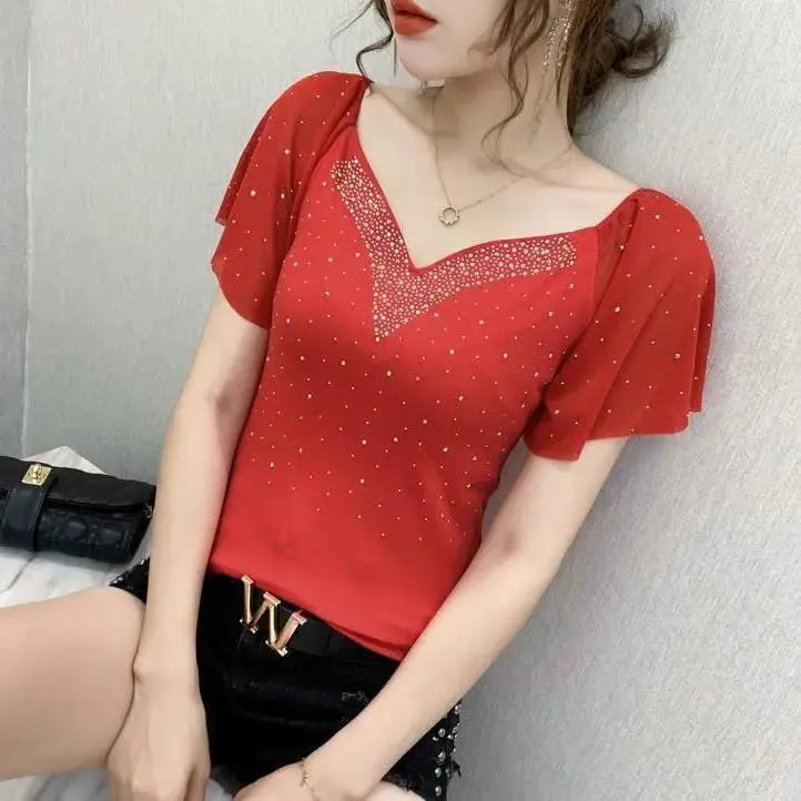 New Summer Hot Diamond Slim T-shirt for Women.
