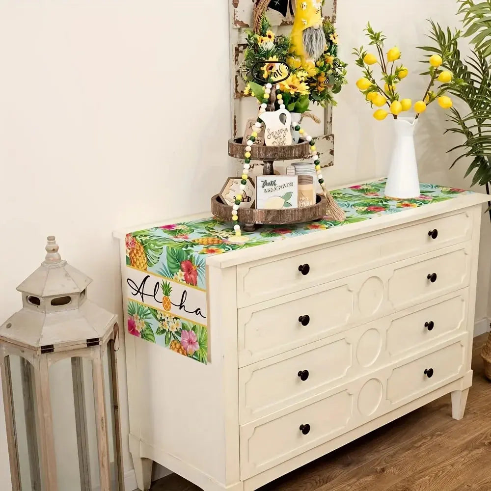 Tropical Pineapple Aloha Linen Table Runner Summer.