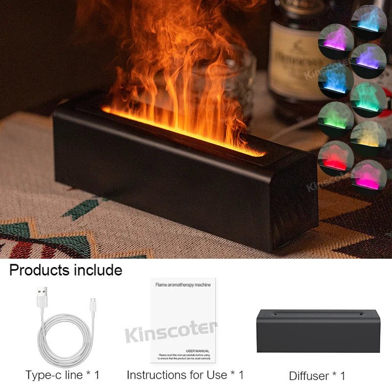 KINSCOTER Essential Oil Aroma Diffuser Flame Air Humidifier Ultrasonic Cool Mist Difusor with  RGB Realistic Fire Night Light DesiNest
