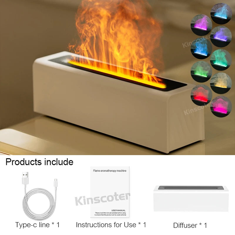 KINSCOTER Essential Oil Aroma Diffuser Flame Air Humidifier Ultrasonic Cool Mist Difusor with  RGB Realistic Fire Night Light DesiNest