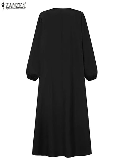 ZANZEA Solid Muslim Fashion Islamic Dress-women's Islamic clothing.