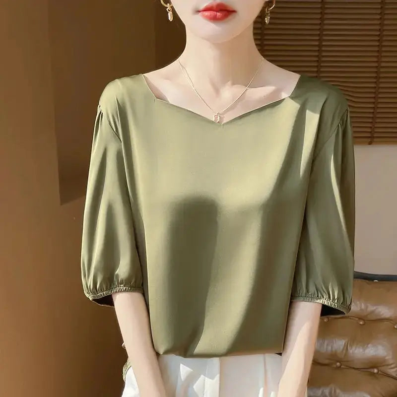 Temperament Summer Loose Top Diamond Collar New Loose.