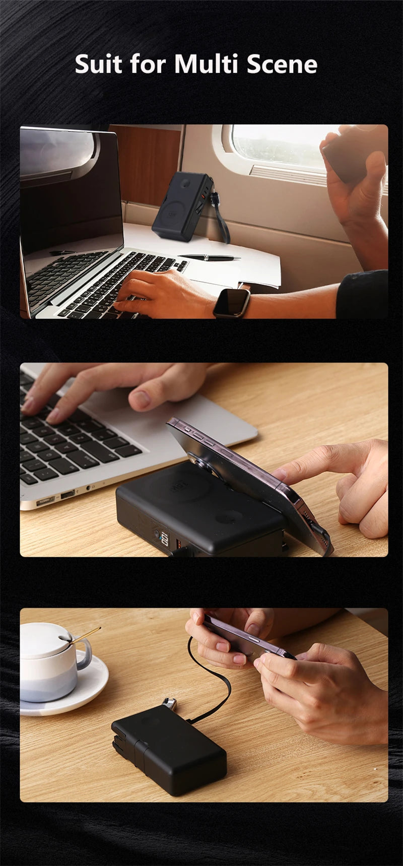 6in1 Power Bank 20000mAh 65W PD Fast Charger with Type-C Cable Portable Powerbank for Laptop Mobile Phone External Spare Battery DesiNest