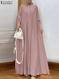 ZANZEA Solid Muslim Fashion Islamic Dress-women's Islamic clothing.