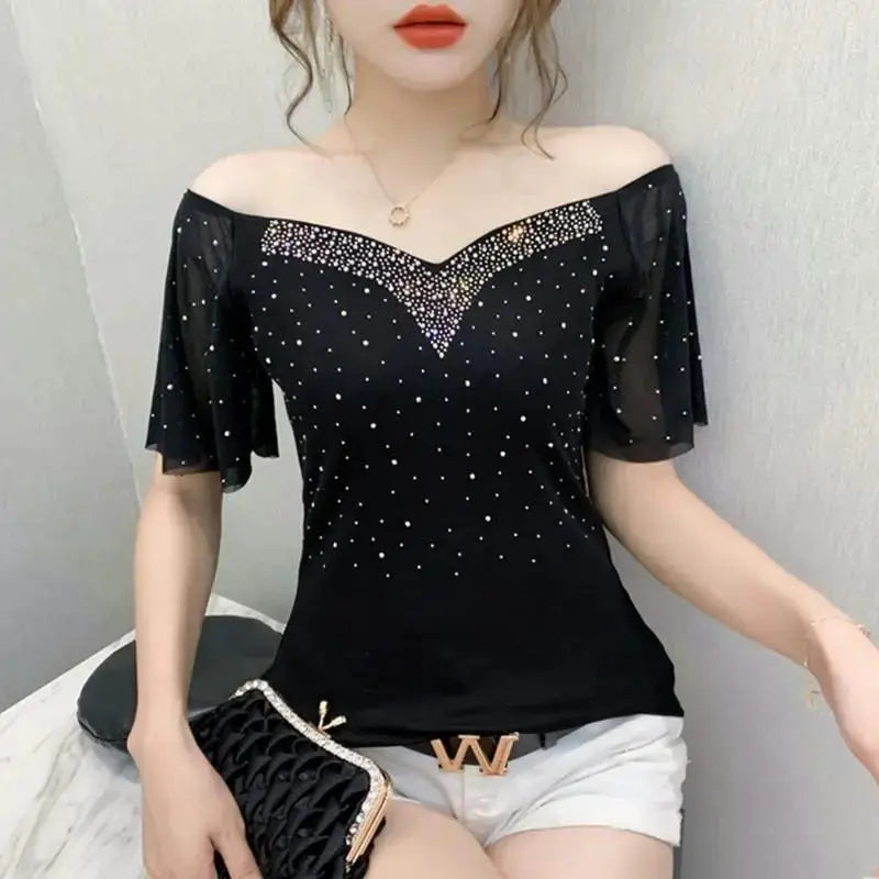 New Summer Hot Diamond Slim T-shirt for Women.