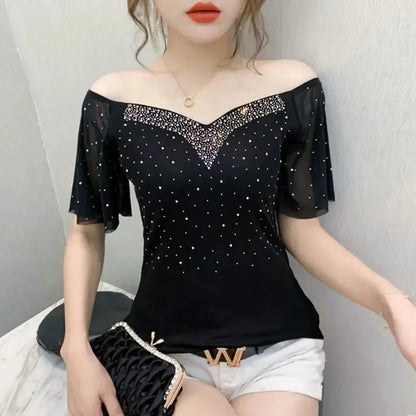 New Summer Hot Diamond Slim T-shirt for Women.