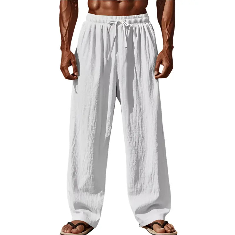 Men's Cotton-linen Solid Color Drawstring Elastic.