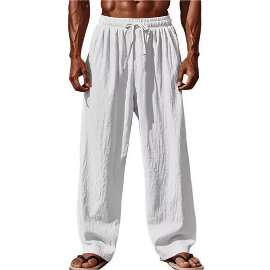 Men's Cotton-linen Solid Color Drawstring Elastic.