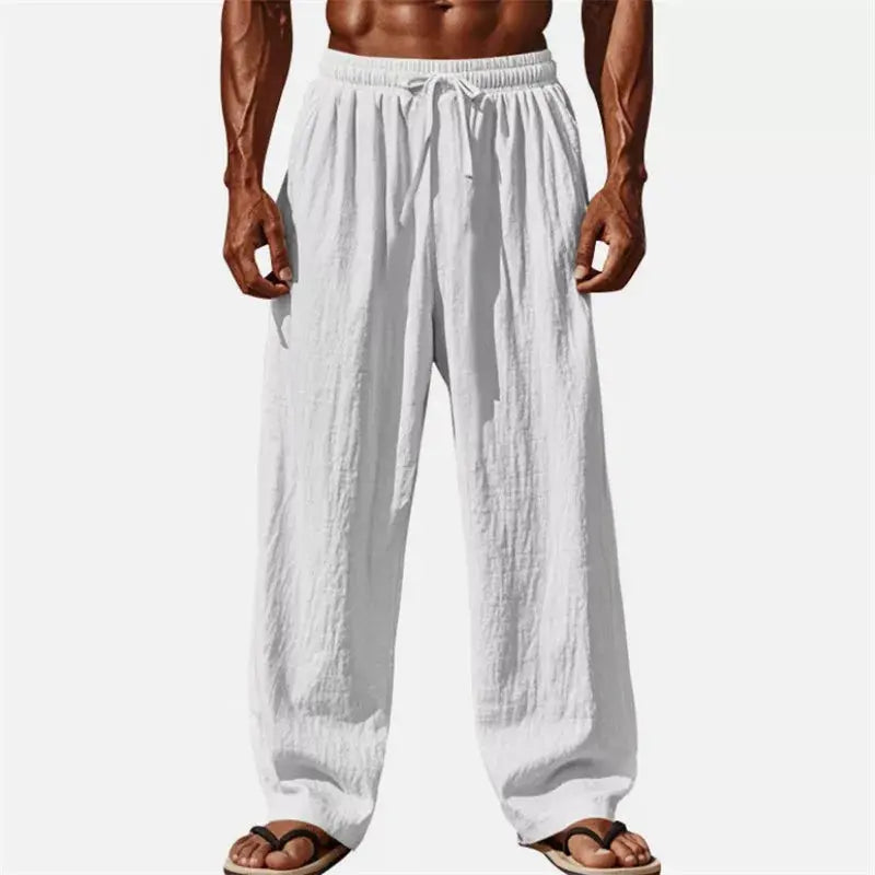 Men's Cotton-linen Solid Color Drawstring Elastic.