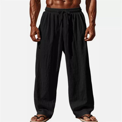 Men's Cotton-linen Solid Color Drawstring Elastic.