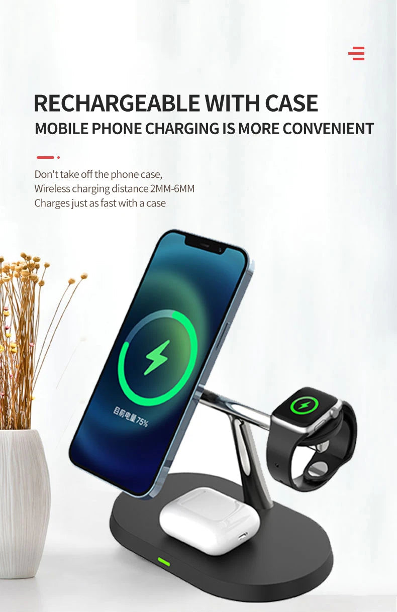 3 in 1 Magnetic Wireless Charger Stand For iPhone 12 13 14 15 16 ，Fast Charging Station for Apple Watch 10 9 8 7 6 5 Airpods Pro DesiNest