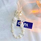 Sweet and Cute Pink Strawberry Mobile Strap Phone Chains For Women Pearl Chain Phone Pendant Charm Key Anti-Lost Lanyard Jewelry DesiNest