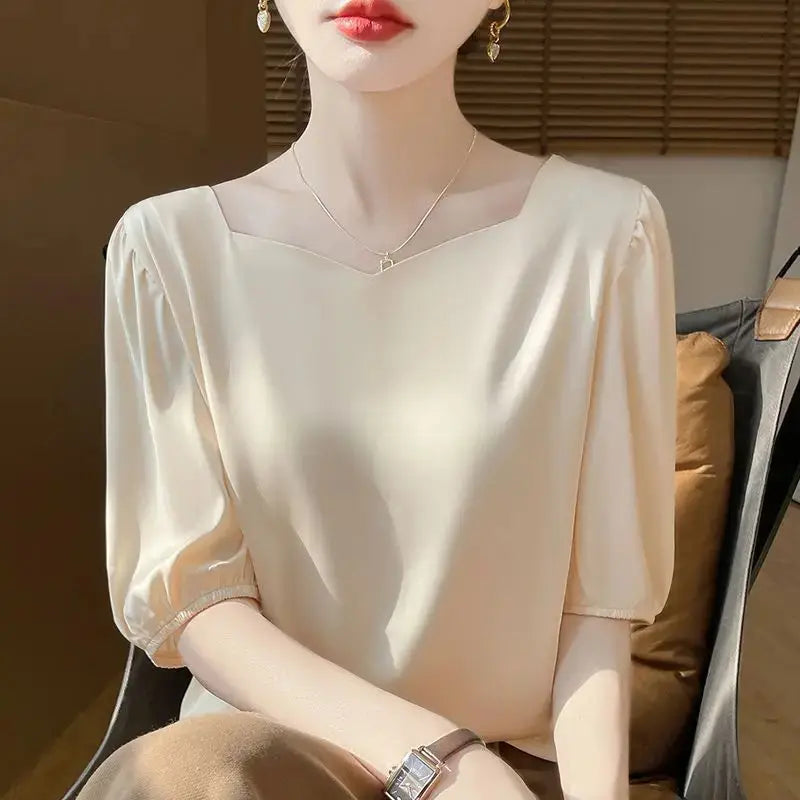 Temperament Summer Loose Top Diamond Collar New Loose.