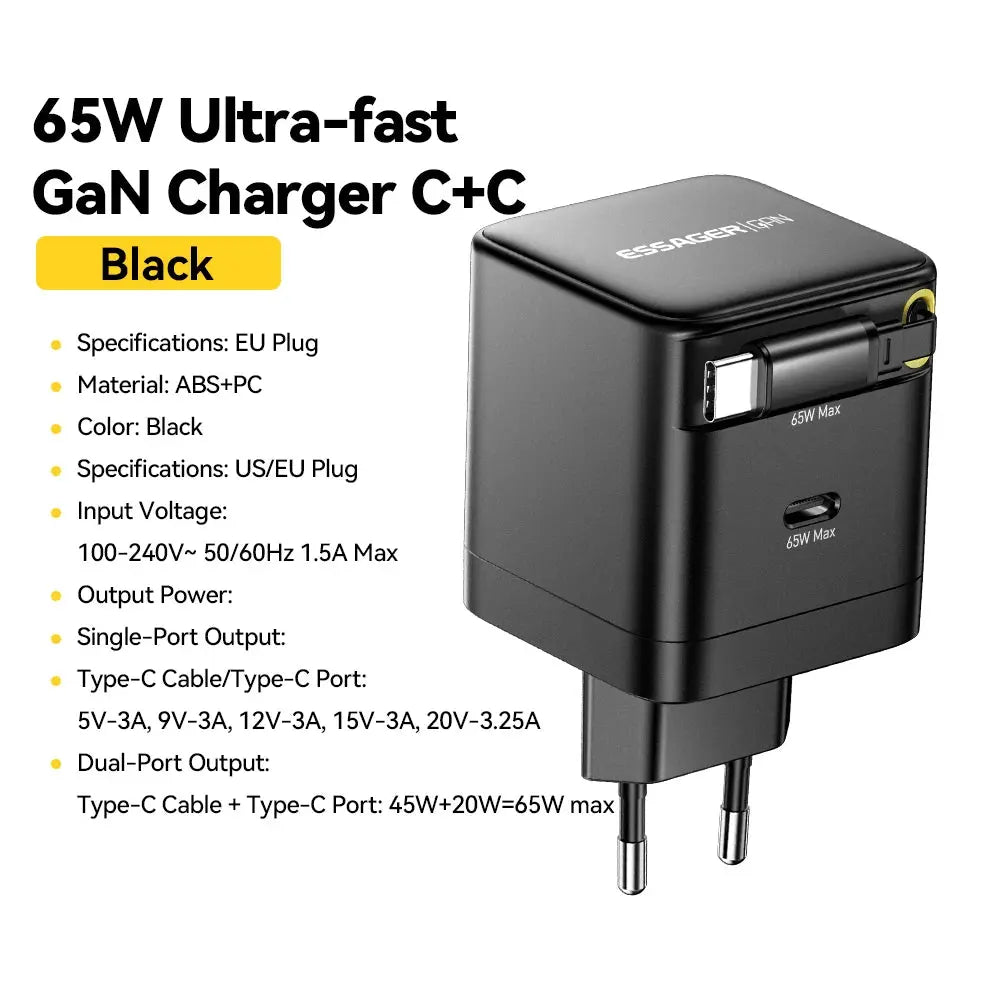 Essager 65W GaN Charger with Retractable.