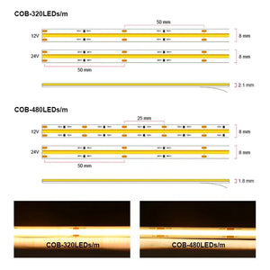 UL Listed COB LED Strip Light 320 480 LEDs/m.