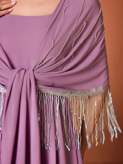 Eid Muslim Dress Women Abaya Tassel Fake 2.