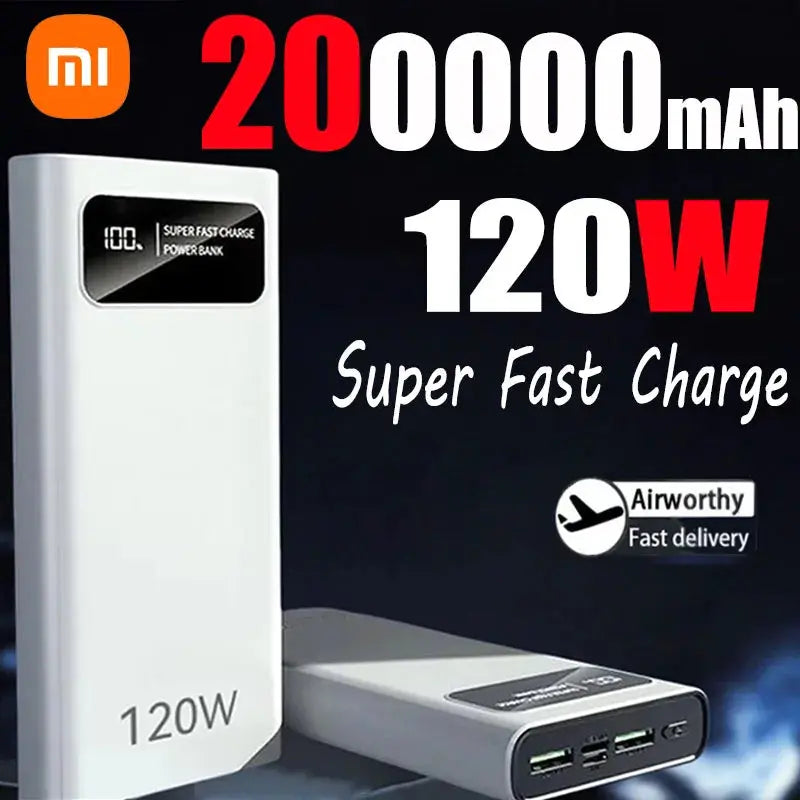 Power Bank Super Fast Charging Battery High Capacity 120W 200000mAh.