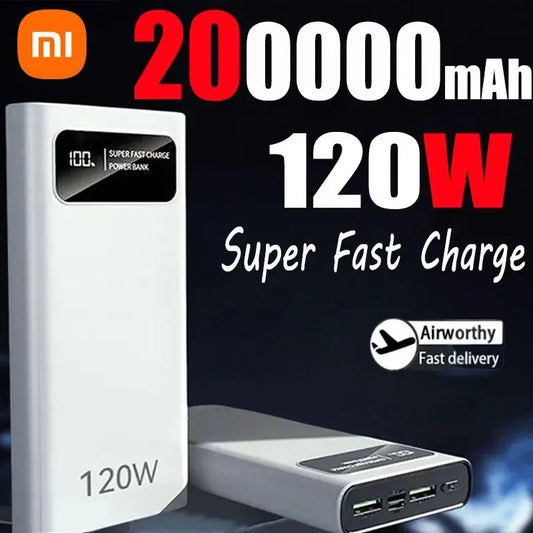 Power Bank Super Fast Charging Battery High Capacity 120W 200000mAh.