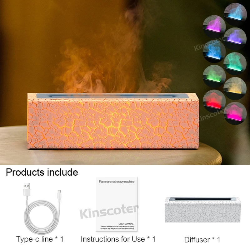 KINSCOTER Essential Oil Aroma Diffuser Flame Air Humidifier Ultrasonic Cool Mist Difusor with  RGB Realistic Fire Night Light DesiNest