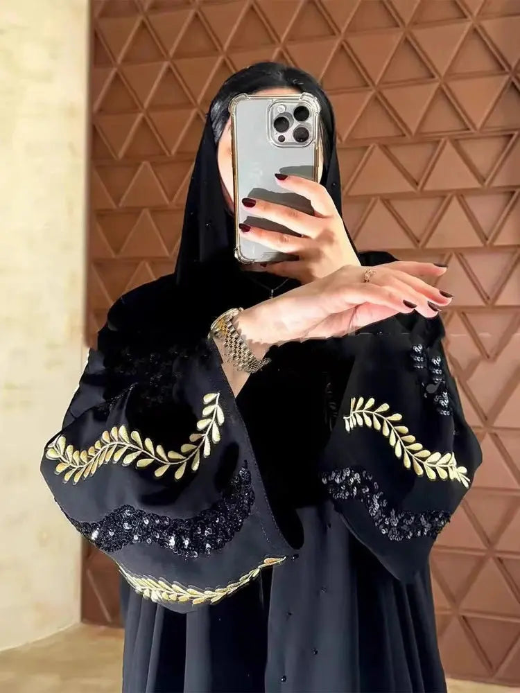 Women Dress Abaya Dubai Eid Muslim Party Beading.