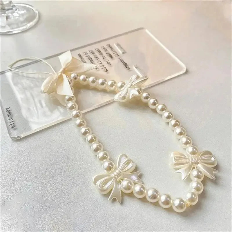 Sweet and Cute Pink Strawberry Mobile Strap Phone Chains For Women Pearl Chain Phone Pendant Charm Key Anti-Lost Lanyard Jewelry DesiNest