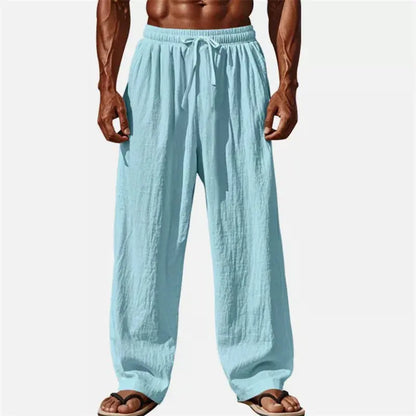 Men's Cotton-linen Solid Color Drawstring Elastic.