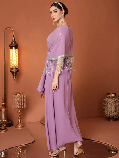 Eid Muslim Dress Women Abaya Tassel Fake 2.