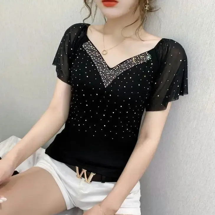 New Summer Hot Diamond Slim T-shirt for Women.