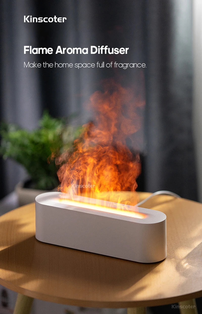 KINSCOTER Essential Oil Aroma Diffuser Flame Air Humidifier Ultrasonic Cool Mist Difusor with  RGB Realistic Fire Night Light DesiNest
