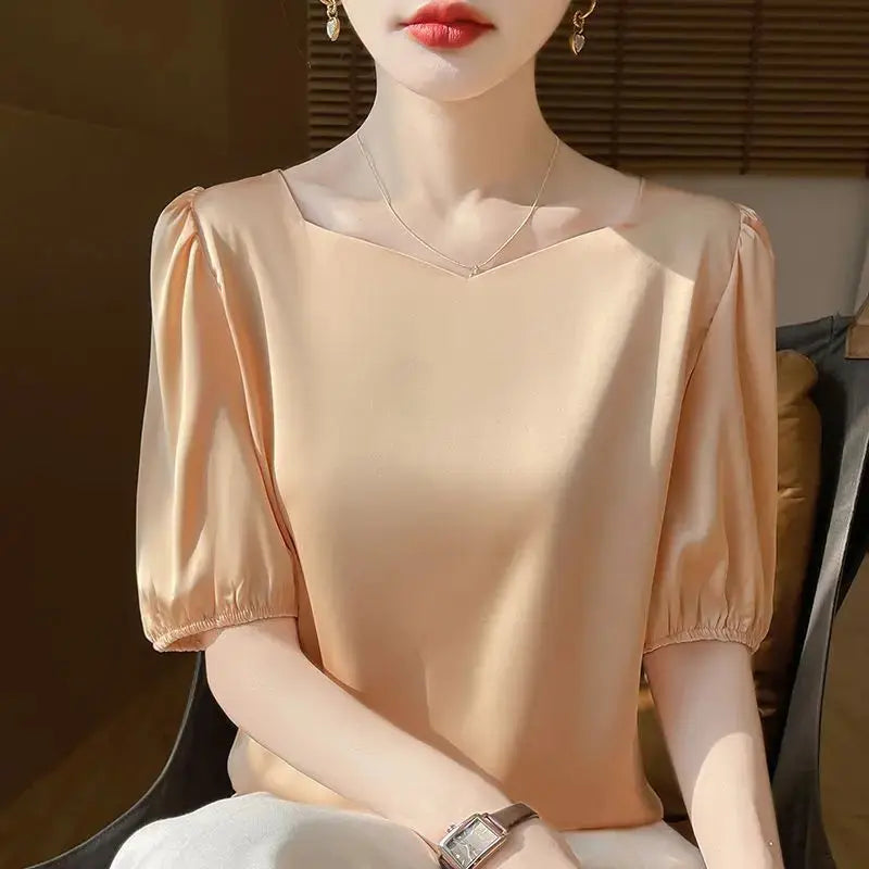 Temperament Summer Loose Top Diamond Collar New Loose.