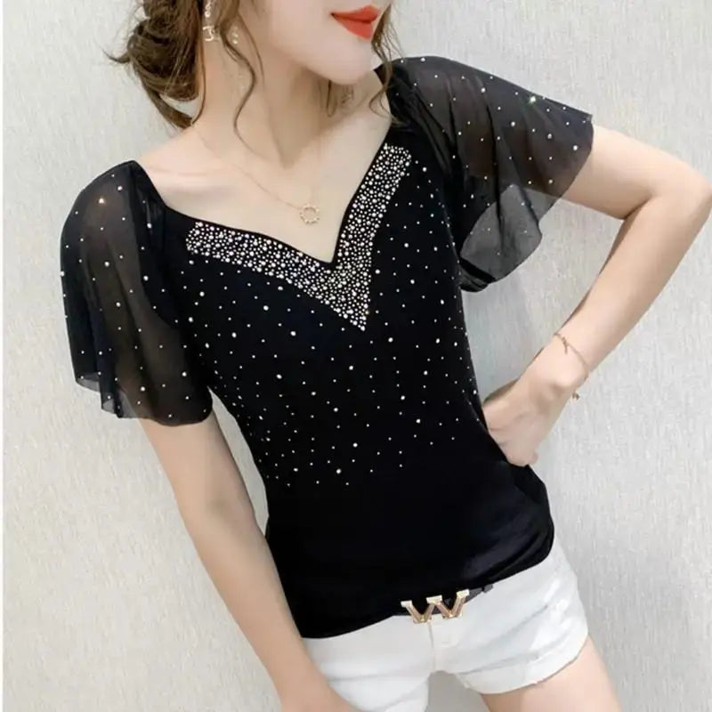 New Summer Hot Diamond Slim T-shirt for Women.