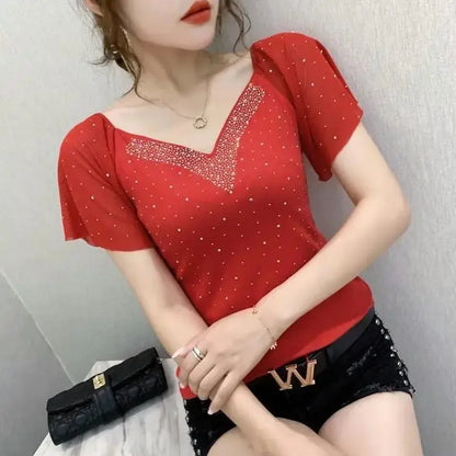 New Summer Hot Diamond Slim T-shirt for Women.