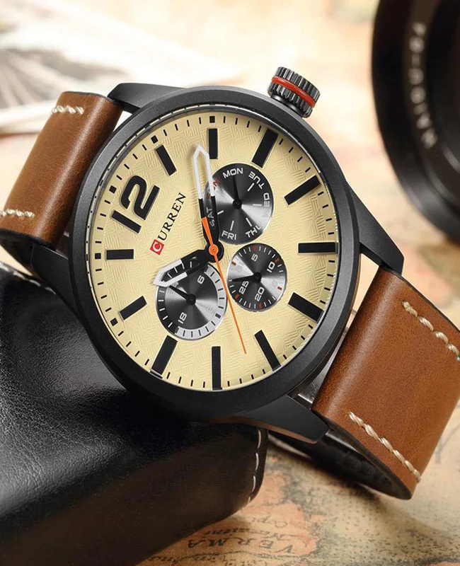 CURREN WATCHES  CURREN Original Brand Leather Straps Wrist Watch For Men With Brand (Box & Bag)-8247 US Arabia