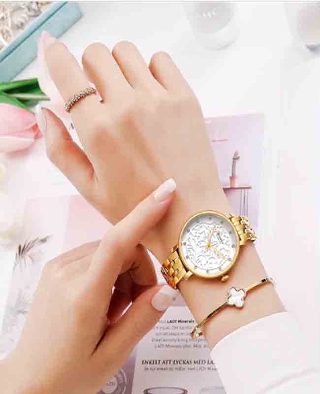 CURREN Original Brand Stainless Steel Band Wrist Watch For Women With Brand (Box & Bag)-9046 US Arabia