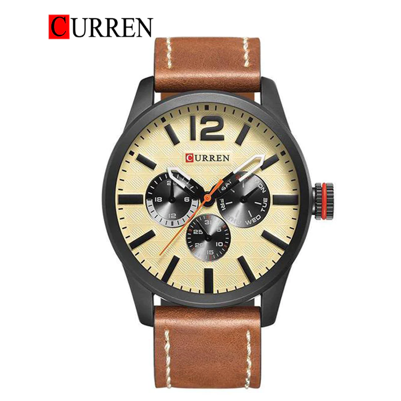 CURREN WATCHES  CURREN Original Brand Leather Straps Wrist Watch For Men With Brand (Box & Bag)-8247 US Arabia