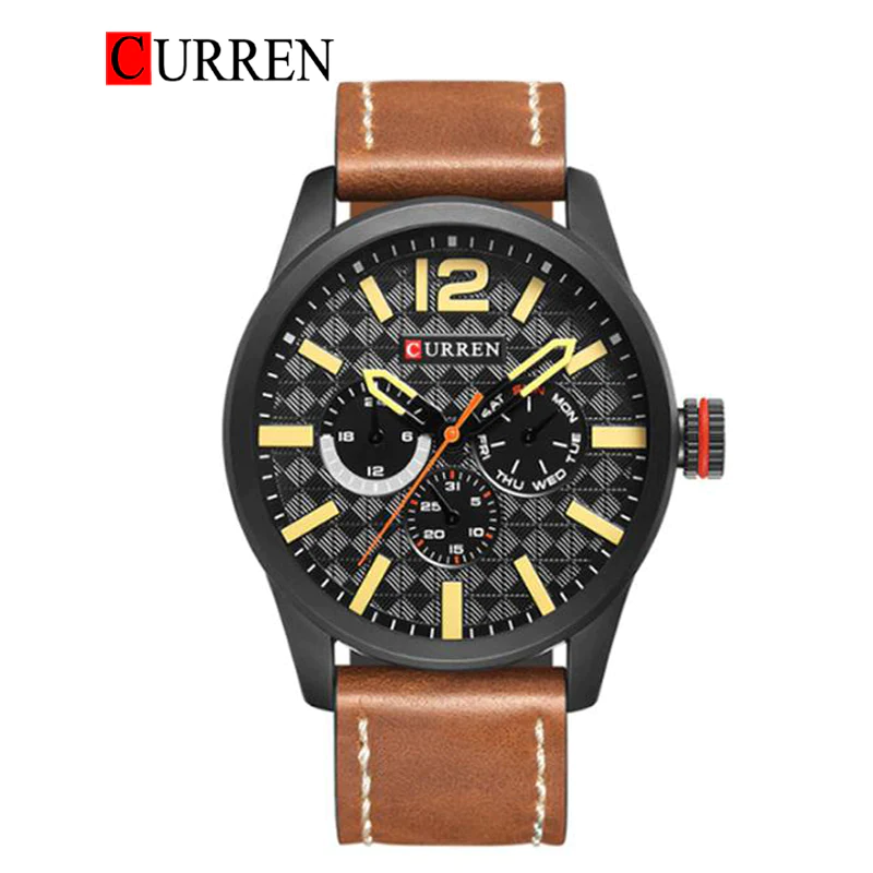 CURREN WATCHES  CURREN Original Brand Leather Straps Wrist Watch For Men With Brand (Box & Bag)-8247 US Arabia