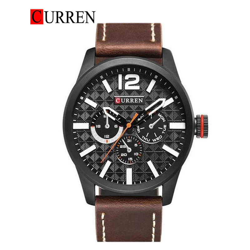 CURREN WATCHES  CURREN Original Brand Leather Straps Wrist Watch For Men With Brand (Box & Bag)-8247 US Arabia