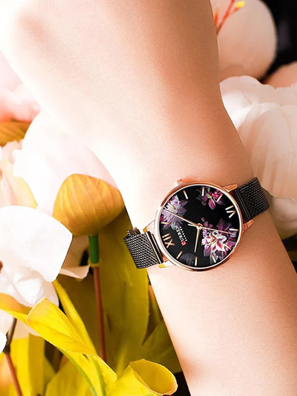 CURREN Original Brand Mesh Band Wrist Watch For Women With Brand (Box & Bag)-9060 US Arabia